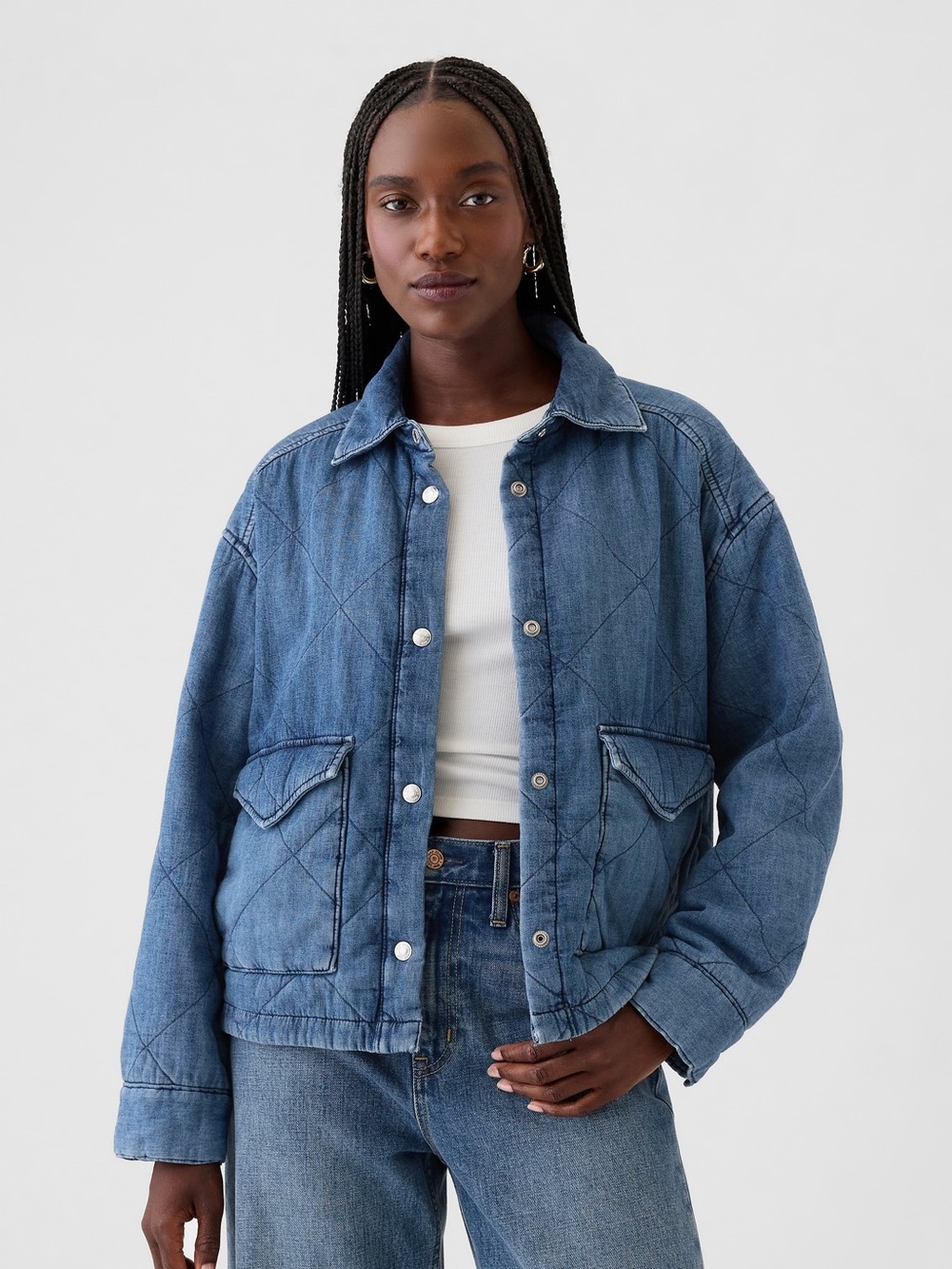 GAP Oversized Quilted Denim Jacket in Blue Size XL